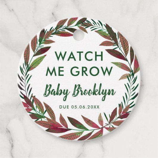 Pink Greenery Watch Me Grow Baby shower Bedankjes Labels (Voorkant)
