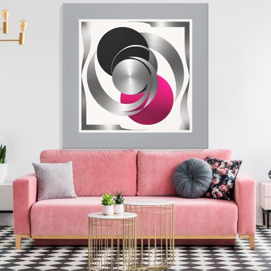 Pink Grey Black Circle Abstract  Canvas Afdruk (Insitu (Woonkamer))