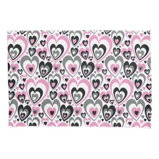 Pink Grey Black Hearts Pattern. Kussensloop (Voorkant)