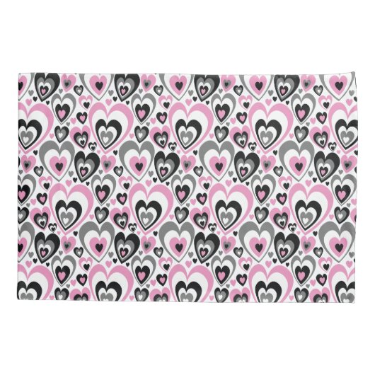 Pink Grey Black Hearts Pattern. Kussensloop (Achterkant)