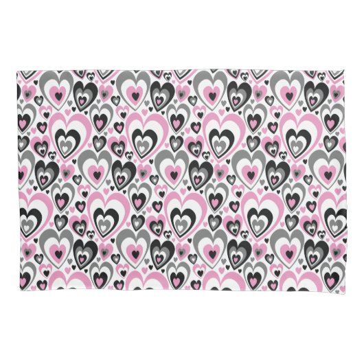 Pink Grey Black Hearts Pattern. Kussensloop (Voorkant)
