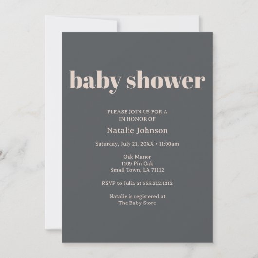 Pink Grey Boho Typografie Baby shower Kaart (Voorkant)