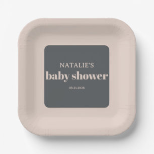 Pink Grey Boho Typografie Baby shower Papieren Bordje