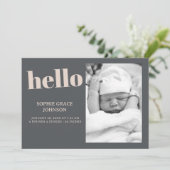 Pink Grey Boho Typography Baby shower aangekondigd Kaart (Staand voorkant)