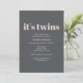 Pink Grey Boho Typography Twins Baby shower Kaart (Staand voorkant)