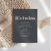 Pink Grey Boho Typography Twins Baby shower Kaart