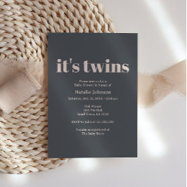 Pink Grey Boho Typography Twins Baby shower Kaart