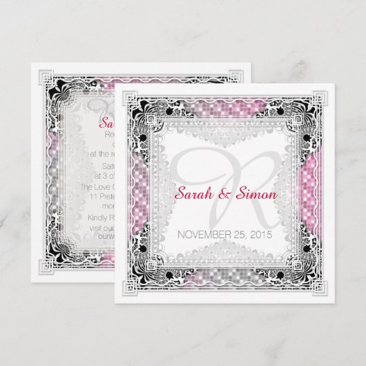 Pink Grey Bokeh Tribal Wedding Invitations Kaart (Voorkant / Achterkant)