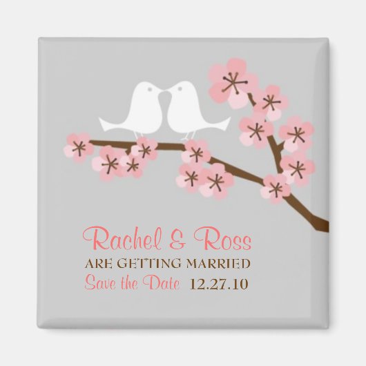 Pink & Grey Cherry Blossom Spring Save the Date Magneet (Voorkant)