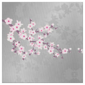 Pink Grey Cherry Blossoms Pattern Fabric Stof (Close Up)