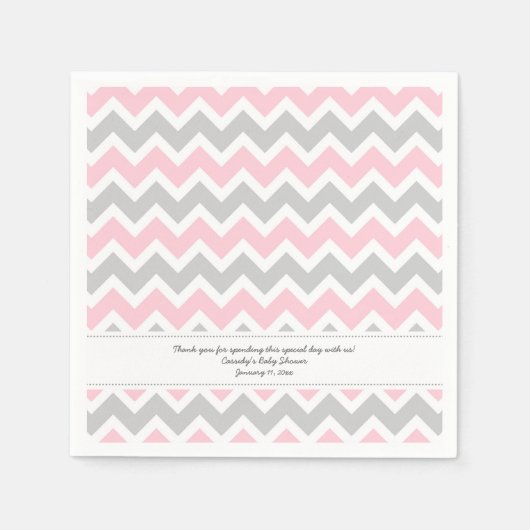Pink Grey Chevron Baby shower VOEG UW TEKST TOE Servet (Voorkant)