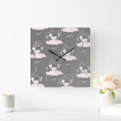 Pink & Grey Couture Ballerina Girls Bedroom Vierkante Klok (Huis)