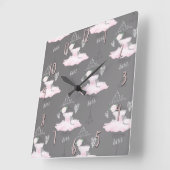 Pink & Grey Couture Ballerina Girls Bedroom Vierkante Klok (Hoek)
