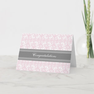 Pink Grey Damask Gefeliciteerd met je verwachting Kaart
