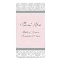Pink Grey Damask Wedding Labels