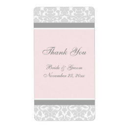 Pink Grey Damask Wedding Labels