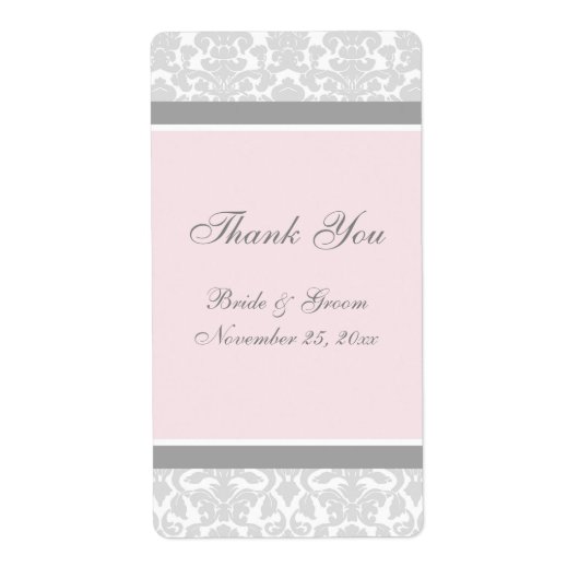 Pink Grey Damask Wedding Labels (Voorkant)