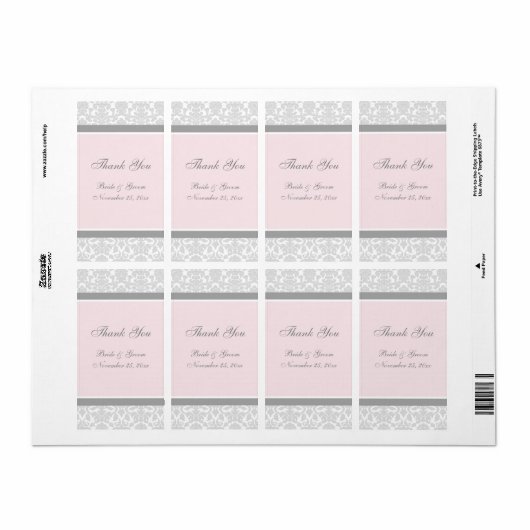 Pink Grey Damask Wedding Labels (Full Sheet)