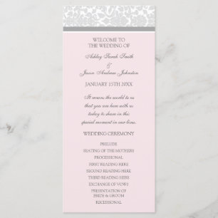Pink Grey Damask Wedding Program Programmakaart