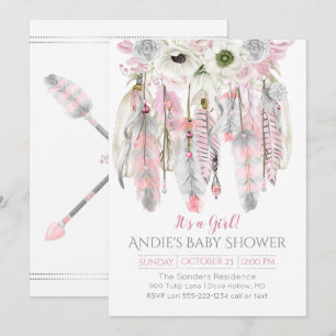 Pink Grey Dream Catcher Floral Feathers Arrows Kaart