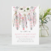 Pink Grey Dream Catcher Floral Feathers Arrows Kaart (Staand voorkant)