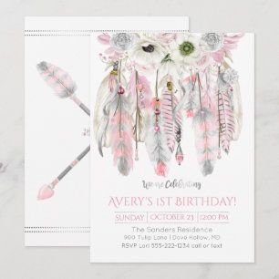 Pink Grey Dream Catcher Floral Feathers Arrows Kaart