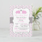 Pink Grey Elephant Baby shower Invitation Kaart (Staand voorkant)