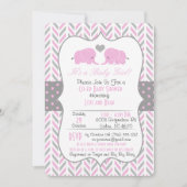 Pink Grey Elephant Baby shower Invitation Kaart (Voorkant)