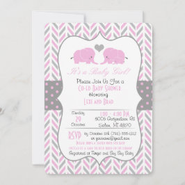 Pink Grey Elephant Baby shower Invitation Kaart