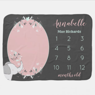 Pink & Grey Elephant Baby's eerste jaar mijlpaal Inbakerdoek
