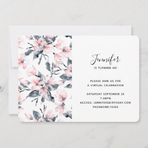 Pink & Grey Floral Waterverf Patroon Virtueel Kaart