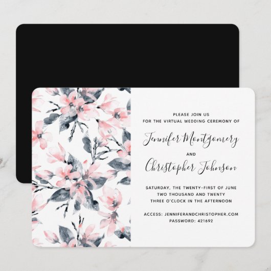 Pink & Grey Floral Waterverf Patroon Virtueel Kaart (Voorkant / Achterkant)