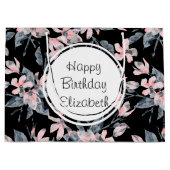 Pink & Grey Floral Waterverf Pattern Birthday Groot Cadeauzakje (Voorkant)