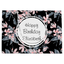 Pink & Grey Floral Waterverf Pattern Birthday Groot Cadeauzakje