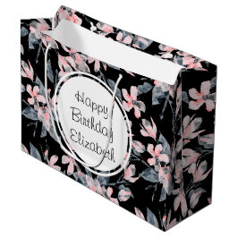 Pink & Grey Floral Waterverf Pattern Birthday Groot Cadeauzakje