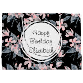 Pink & Grey Floral Waterverf Pattern Birthday Groot Cadeauzakje (Achterkant)