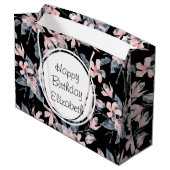 Pink & Grey Floral Waterverf Pattern Birthday Groot Cadeauzakje (Achterkant Gekanteld)