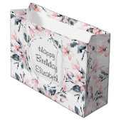 Pink & Grey Floral Waterverf Pattern Birthday Groot Cadeauzakje (Voorkant Gekanteld)