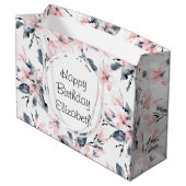 Pink & Grey Floral Waterverf Pattern Birthday Groot Cadeauzakje (Achterkant Gekanteld)