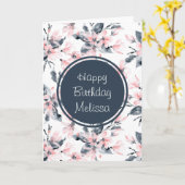 Pink & Grey Floral Waterverf Pattern Birthday Kaart (Gele Bloem)