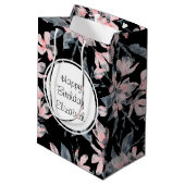 Pink & Grey Floral Waterverf Pattern Birthday Medium Cadeauzakje (Achterkant Gekanteld)