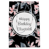 Pink & Grey Floral Waterverf Pattern Birthday Medium Cadeauzakje (Voorkant)
