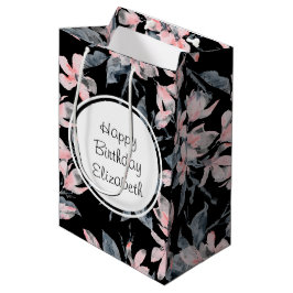 Pink & Grey Floral Waterverf Pattern Birthday Medium Cadeauzakje