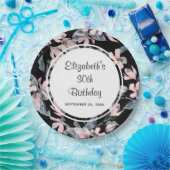 Pink & Grey Floral Waterverf Pattern Birthday Papieren Bordje (Feest)