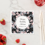 Pink & Grey Floral Waterverf Pattern Birthday Servet (Insitu)