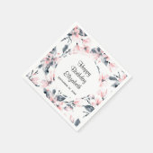 Pink & Grey Floral Waterverf Pattern Birthday Servet (Hoek)
