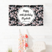 Pink & Grey Floral Waterverf Pattern Birthday Spandoek (Insitu)