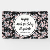 Pink & Grey Floral Waterverf Pattern Birthday Spandoek (Horizontaal)