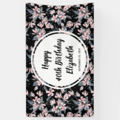 Pink & Grey Floral Waterverf Pattern Birthday Spandoek (Verticaal)