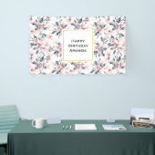 Pink & Grey Floral Waterverf Pattern Birthday Spandoek (Beurs)